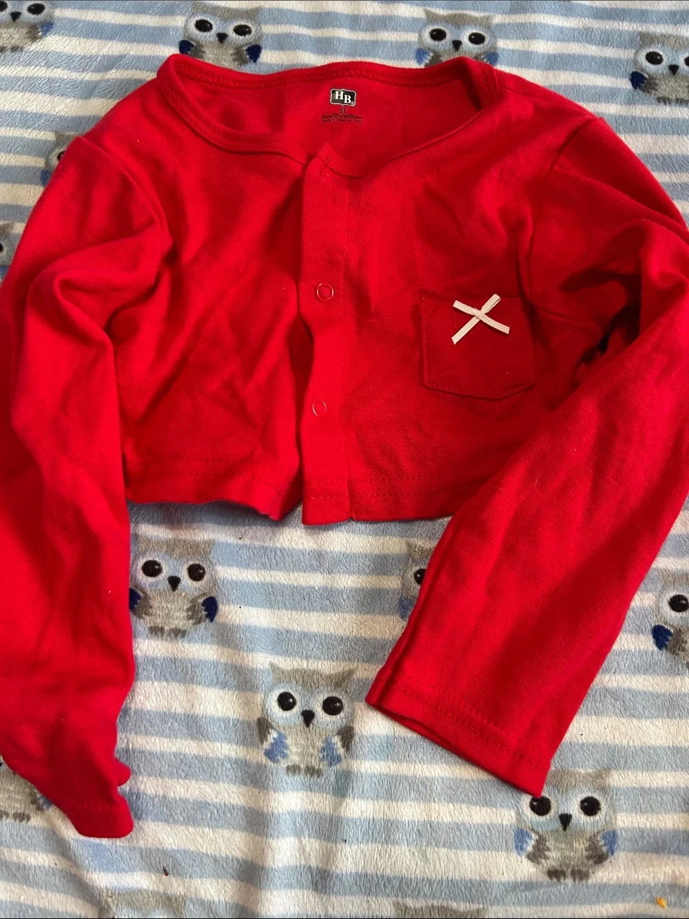 Red Girls' Cropped Cardigan with Pocket Bow